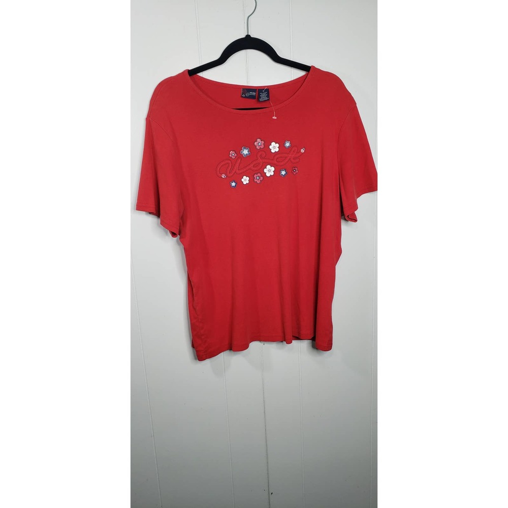 Holiday Editions Pre-loved Plus Size 1x Red T-shirt with USA
